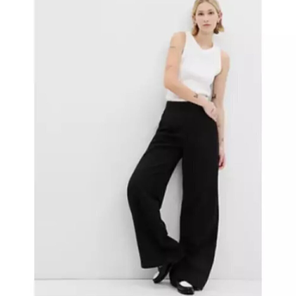 GAP Softsuit Tencel High Rise Pleated Wide Leg Black Pants Size 18 RT$90 #404698